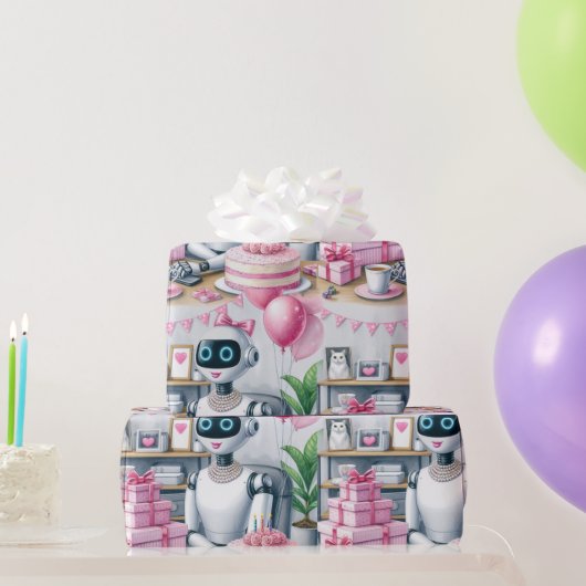 Verjaardag Ai Robot Roze Glitter Ballonnen Cadeaupapier (Feestgeschenken)