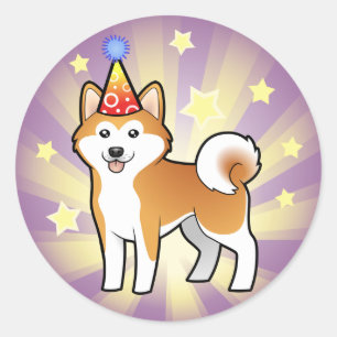 Verjaardag Akita Inu / Shiba Inu Ronde Sticker