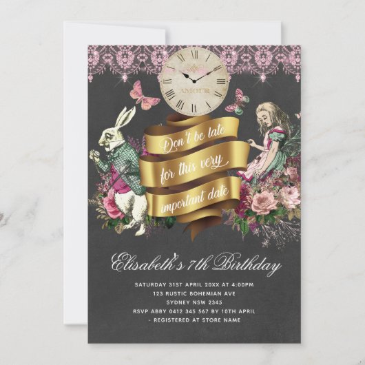 Verjaardag Alice in Wonderland Chalkboard Kaart (Voorkant)