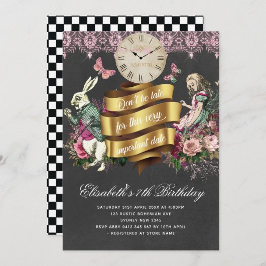 Verjaardag Alice in Wonderland Chalkboard Kaart (Voorkant / Achterkant)