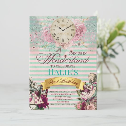 Verjaardag Alice in Wonderland Chalkboard Kaart (Staand voorkant)