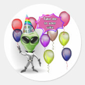 Verjaardag Alien Ronde Sticker (Voorkant)