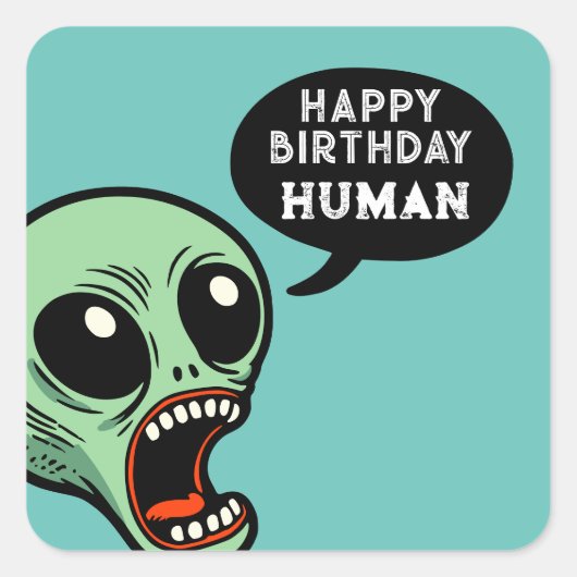 Verjaardag Alien Vierkante Sticker (Voorkant)