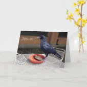 Verjaardag, alle gelegenheden zwarte kraai wenskaa kaart (Gele Bloem)