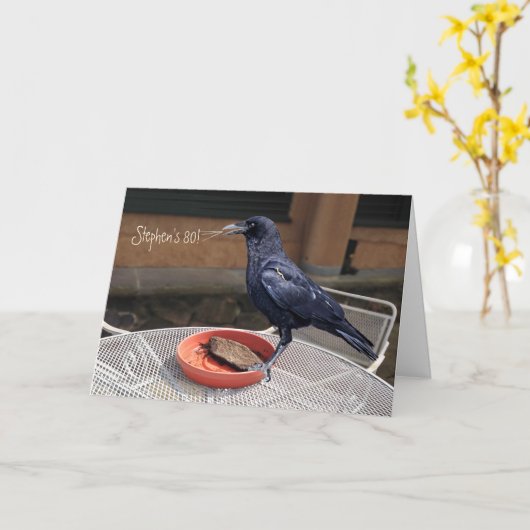 Verjaardag, alle gelegenheden zwarte kraai wenskaa kaart (Gele Bloem)