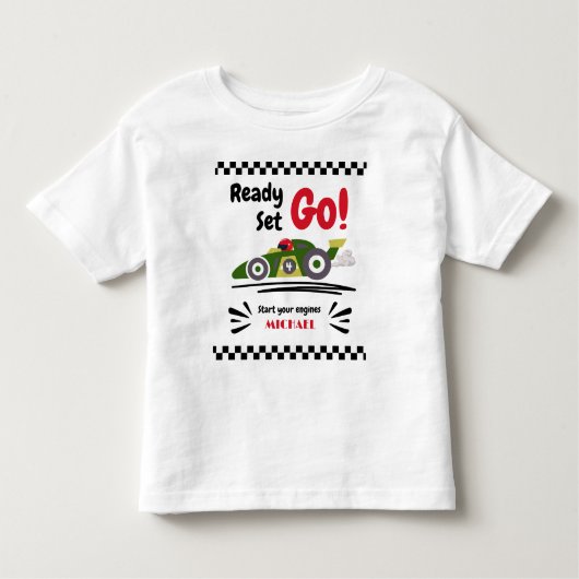 Verjaardag Alle Leeftijden Klaar Af Groen Race Aut Kinder Shirts (Voorkant)