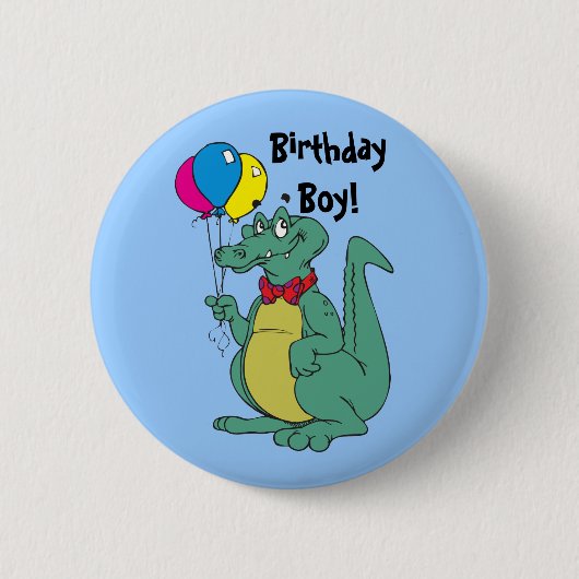 Verjaardag Alligator Ballon Knop Ronde Button 5,7 Cm (Voorkant)