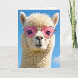 Verjaardag Alpaca Draagt Roze Hartvormige Bril Kaart