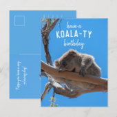 Verjaardag als een Koala, Grappige Blauwe Ansichtk Briefkaart (Voorkant / Achterkant)