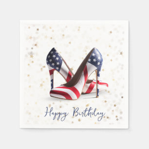 Verjaardag Amerikaanse Vlag Hoge Hak Schoenen op S Servet