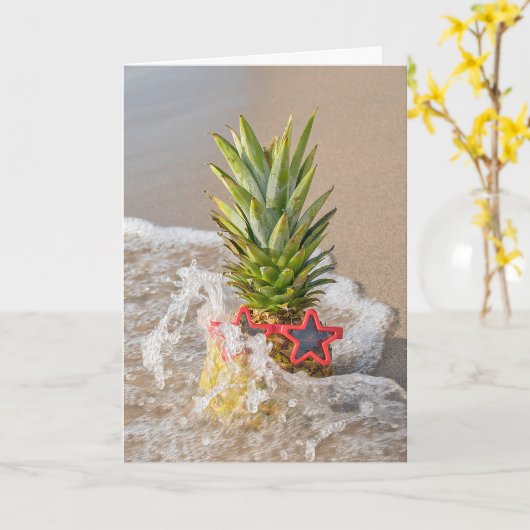 Verjaardag ananas met ster zonnebril in Wave Kaart (Gele Bloem)