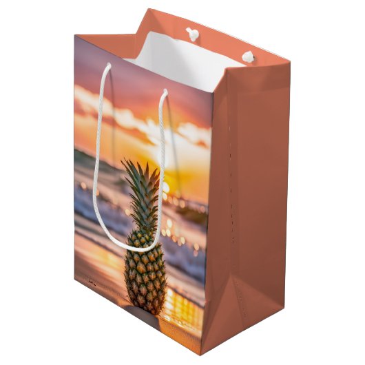 Verjaardag Ananas op Sunset Beach Medium Cadeauzakje (Voorkant Gekanteld)