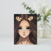 Verjaardag Anime Meisje met Blauwe Ogen en Bruin H Briefkaart (Staand voorkant)