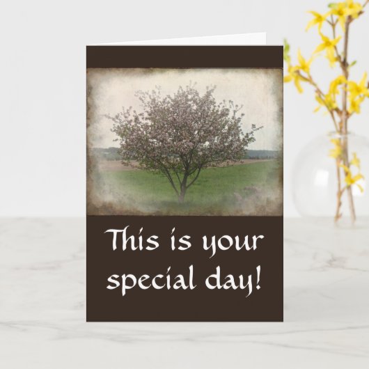 Verjaardag appelboom in bloei kaart (Gele Bloem)