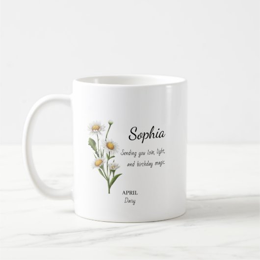 Verjaardag April Daisy Persoonlijk Koffiemok (Links)