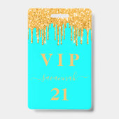 Verjaardag aqua goud glitters drijft monogram vip badge (Voorzijde)