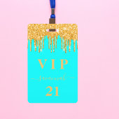 Verjaardag aqua goud glitters drijft monogram vip badge