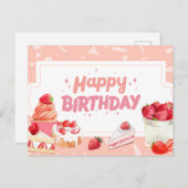 Verjaardag Aquarel Aardbei Fruit Taarten Briefkaart (Voorkant / Achterkant)