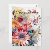 Verjaardag Aquarel Abstracte Bloemen Briefkaart (Voorkant / Achterkant)