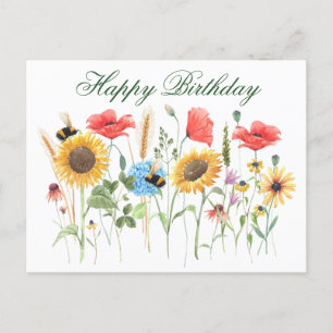 Verjaardag Aquarel Bloemen Briefkaart