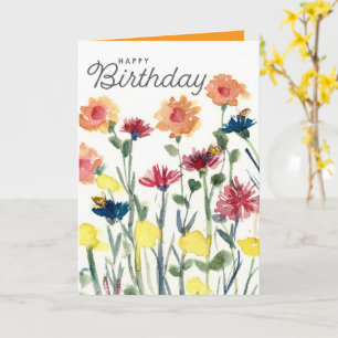 Verjaardag Aquarel Bloemen Honingbijen Kaart