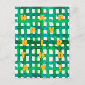 Verjaardag aquarel groen raster briefkaart (Voorkant)