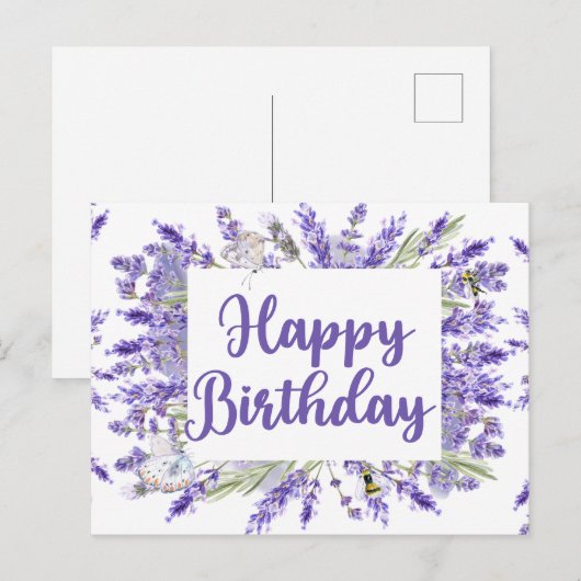 Verjaardag Aquarel Lavendel Bloemen Briefkaart (Voorkant / Achterkant)