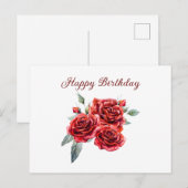 Verjaardag Aquarel Rode Rozen Briefkaart (Voorkant / Achterkant)