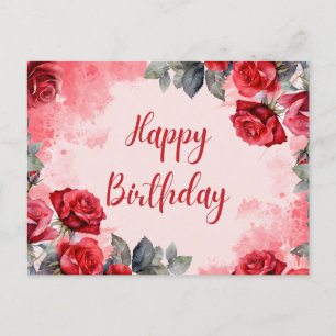 Verjaardag Aquarel Rode Rozen  Briefkaart