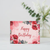 Verjaardag Aquarel Rode Rozen Briefkaart (Staand voorkant)