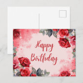 Verjaardag Aquarel Rode Rozen Briefkaart (Voorkant / Achterkant)