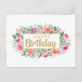 Verjaardag Aquarel Roze Rozen Briefkaart (Voorkant)