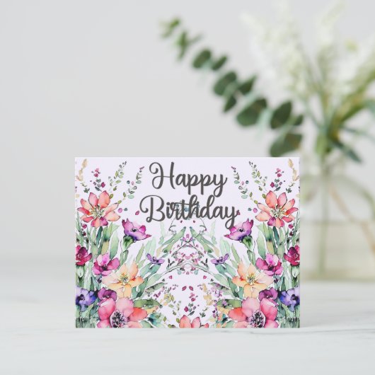 Verjaardag Aquarel Wilde Bloemen Veld Briefkaart (Staand voorkant)