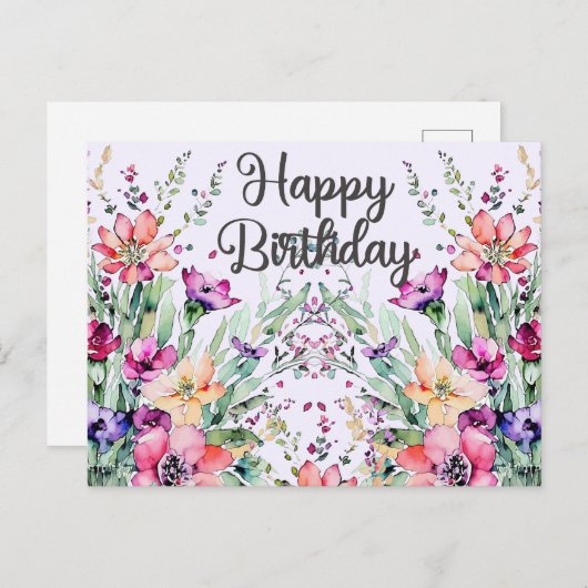 Verjaardag Aquarel Wilde Bloemen Veld Briefkaart (Voorkant / Achterkant)