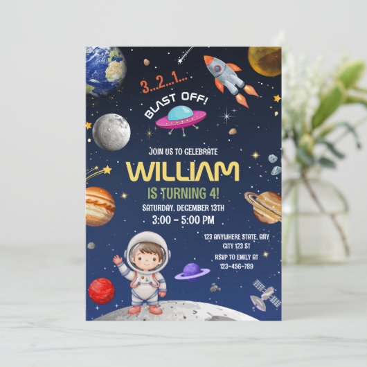 Verjaardag astronaut ,Buitenste Ruimte Galaxy Blas Kaart (Staand voorkant)