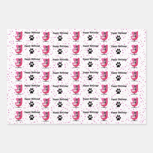 Verjaardag Atomic Cats Roze Stoel Poot Drukt Stipp Inpakpapier Vel (Voorkant 2)
