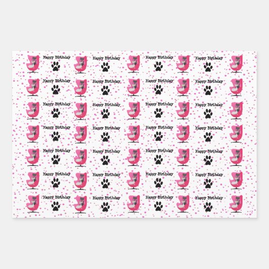 Verjaardag Atomic Cats Roze Stoel Poot Drukt Stipp Inpakpapier Vel (Voorkant)
