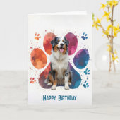 Verjaardag Australian Shepherd Pawprint Kaart (Gele Bloem)