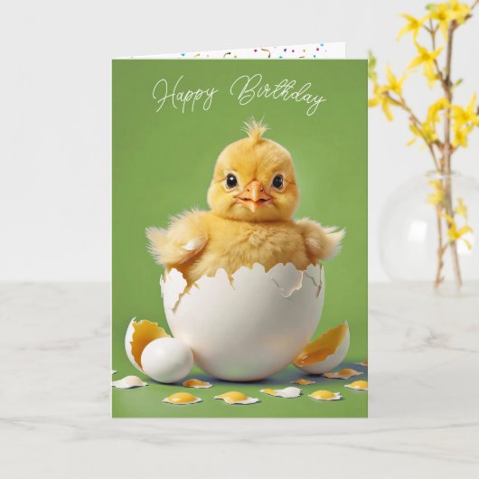 Verjaardag Baby Chick Kaart (Gele Bloem)