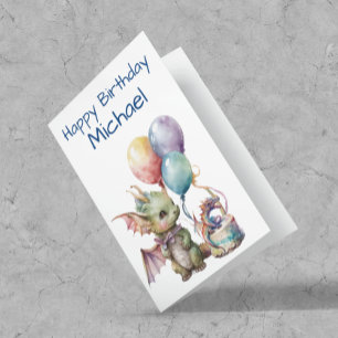 Verjaardag Baby Draak Gepersonaliseerde Waterverf Kaart