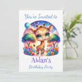 Verjaardag Baby Giraffe Fantasy Safari Kaart (Staand voorkant)