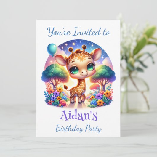 Verjaardag Baby Giraffe Fantasy Safari Kaart (Staand voorkant)