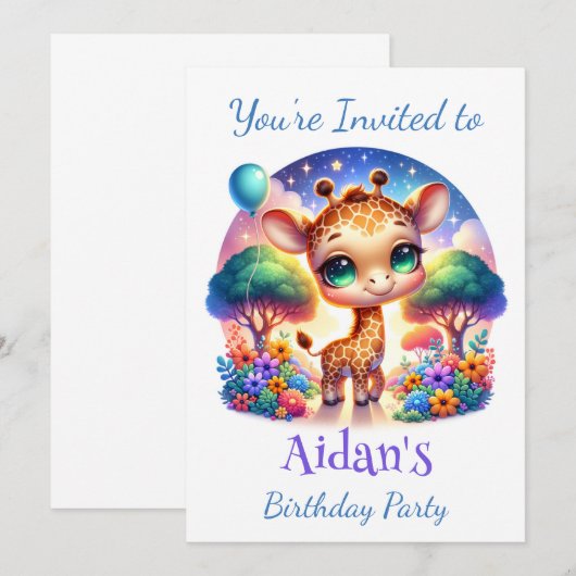 Verjaardag Baby Giraffe Fantasy Safari Kaart (Voorkant / Achterkant)