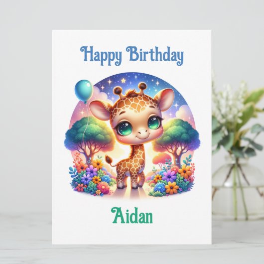 Verjaardag Baby Giraffe Fantasy Safari Kaart (Staand voorkant)