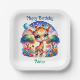 Verjaardag Baby Giraffe Fantasy Safari Papieren Bordje