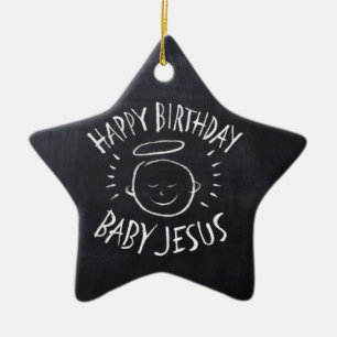 Verjaardag Baby Jesus - Religieus krijtbord Keramisch Ornament