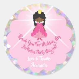 Verjaardag Baby Meisje Roze Glitter Prinses Bruin  Ronde Sticker