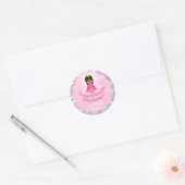 Verjaardag Baby Meisje Roze Glitter Prinses Bruin  Ronde Sticker (Envelop)