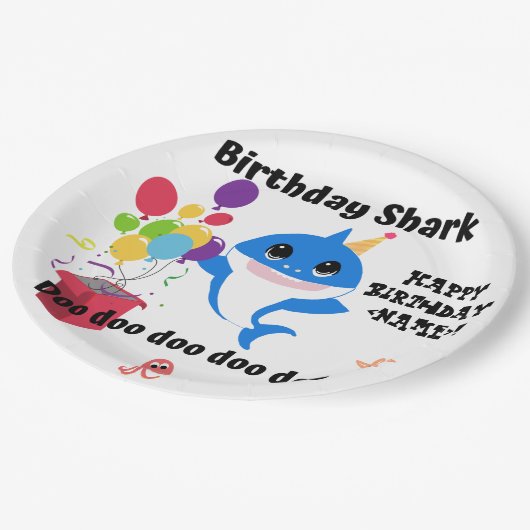 Verjaardag Baby Shark Party Papieren Bordje (Gekanteld)