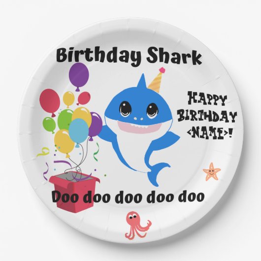 Verjaardag Baby Shark Party Papieren Bordje (Voorkant)